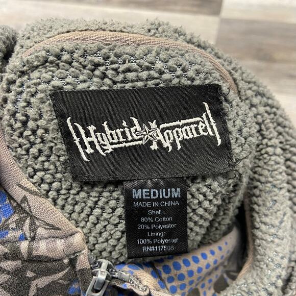 Y2K Hybrid Apparel Gray Blue Mens M Skull Star AOP Sherpa Lined Hoodie Mallgoth - Picture 5 of 8